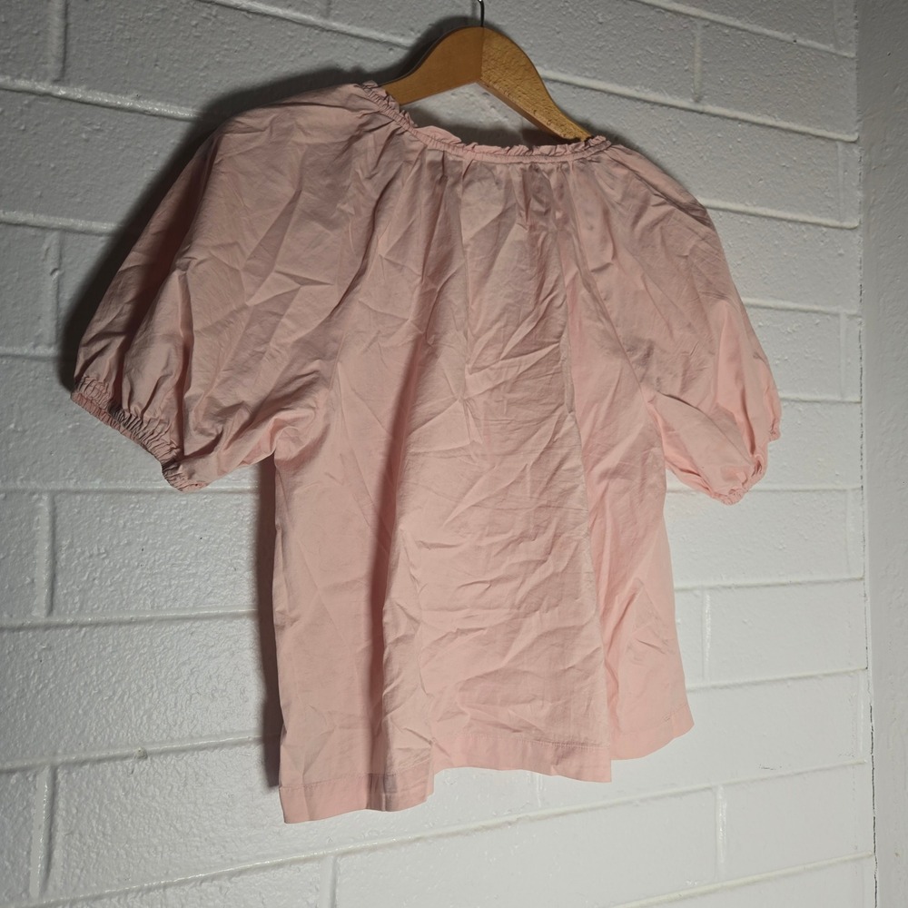 Old Navy Powder‎ Pastel Pink Bamboo Top Medium Cotton Puff Sleeve Preppy Cottage - Picture 7 of 7